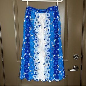 FARM Rio Blue and White Floral Midi Skirt
